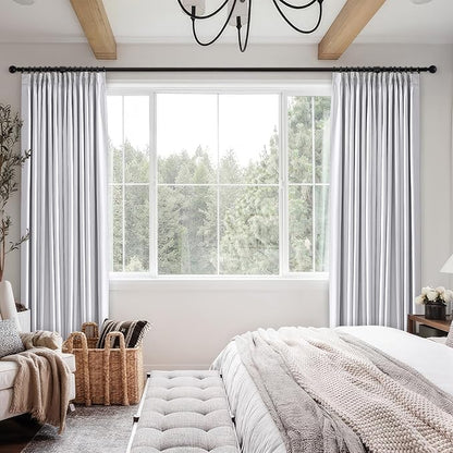 Topfinel 120 Inches Long Extra Long White Linen Curtains for Living Room,100 Percent Blackout Floor to Ceiling Pinched Pleated Boho Insulating Drapes 2 Panels for Track System,10 FT Bay Window