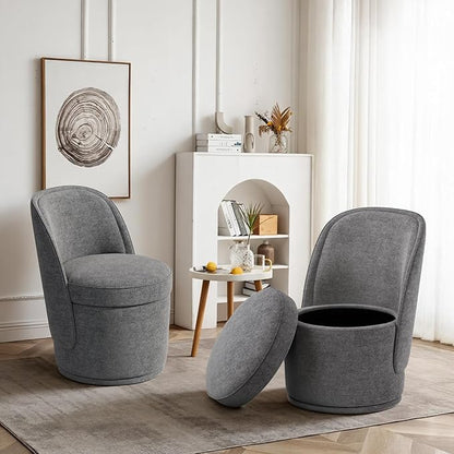 Swivel Accent Chair Set of 2, 360° Swivel Round Chair with Hidden Storage, Vanity Chairs, Modern Small Barrel Armchair for Living Room/Bedroom, Darkgrey
