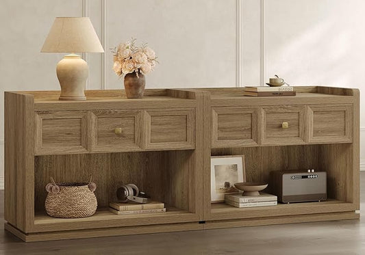 SICOTAS 31" Wide Nightstands Set of 2, Large Night Stands with Drawer, Oversized King Size Nightstand Bedside Table for Bedroom, Farmhouse End Side Table Set of 2 (Brown Oak, 31-Inch)