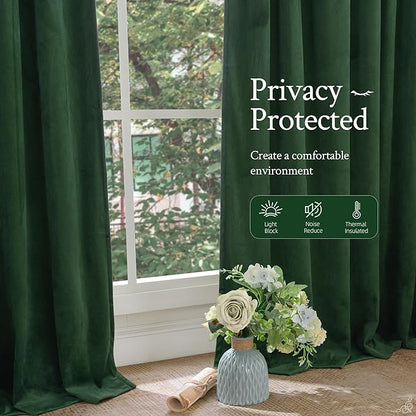 LAMIT Velvet Curtains 102 Inch for Living Room, Emerald Green Thermal Insulated Room Darkening Panels Soundproof Back Tab and Rod Pocket Christmas Drapes for Bedroom, Set of 2 Panels, 52 x 102 Inch
