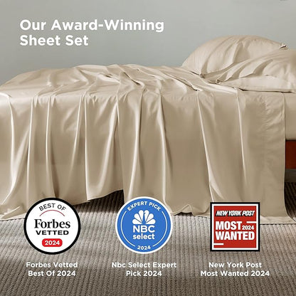 Bedsure Full Size Bed Sheets, Cooling Sheets, Rayon Derived from Bamboo, Breathable & Soft, Deep Pocket Up to 16 Inches, Hotel Luxury Silky Bedding for Hot Sleepers, Beige