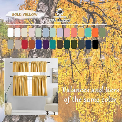 DONREN Patio Blackout Curtain Panels - Home Decoration Thermal Insulated Rod Pocket Blackout Drapes - 2 Panels Gold Yellow Backdrop 5FT x 8FT Curtains for Parties