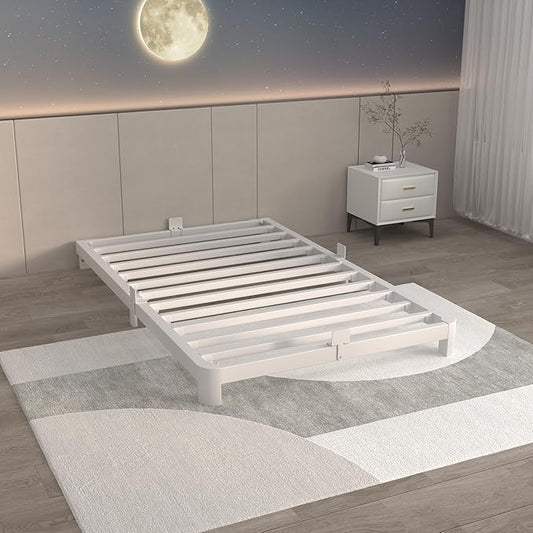 ITIMIDI 4 Inch White Twin Bed Frames, Metal Platform Bed Frame with Metal Gaskets, Heavy Duty Steel Support 3000 LBS, No Box Spring Needed, Anti-Slip Mattress Stopper, Easy Assembly