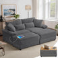 SUNWAVE 74" Double Chaise Lounge Chair Indoor, Oversized Loveseat with Storage Ottoman, Corduroy Couch with USB Charging, Removeable Ottoman, and Coffee Table Cushions for Living Room