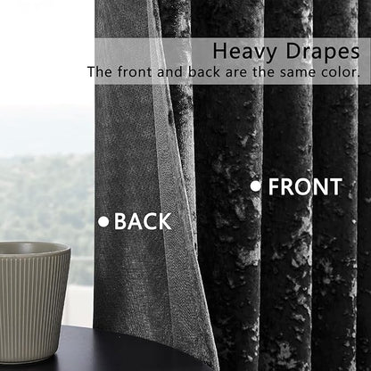 SMILETIME Black Crushed Velvet Curtains 52x90 inch Luxurious Thermal Insulated Soundproof Drapes for Living Room Bedroom Office Soft and Durable Light-Filtering Window Treatments, 2 Panels
