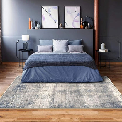 5x7 Area Rugs - Ultra-Thin Washable Rug with Non-Slip Backing, Ideal for Living Room, Bedroom, Kitchen Floor Carpet - Modern Abstract Style, Easy Clean, Durable, Low Pile Grey/Navy