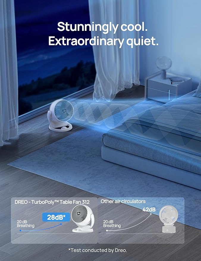 Dreo Fan for Bedroom, 12 Inches, 70ft Powerful Airflow, 28db Quiet Table Air Circulator Fans for Dorm Room, 120° Adjustable Tilt, 3 Speeds, Desktop Fan for Home, Office, Kitchen