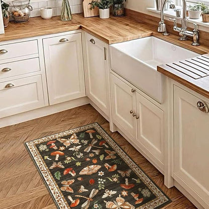 Mushroom Small Rug 2x3 Washable Door Mat Indoor Rugs for Entryway Non-Slip Soft Ultra-Thin Stain Resistant Foldable Rugs Kitchen Bedroom Living Room Brown