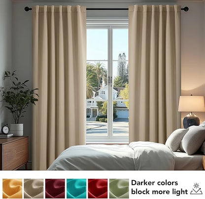 Deconovo Blackout Curtains, Thermal Insulated, W42 x L54 2 Panels, Back Tab, Machine Washable, Room-Darkening Drapes for Bedroom/Living Room Khaki