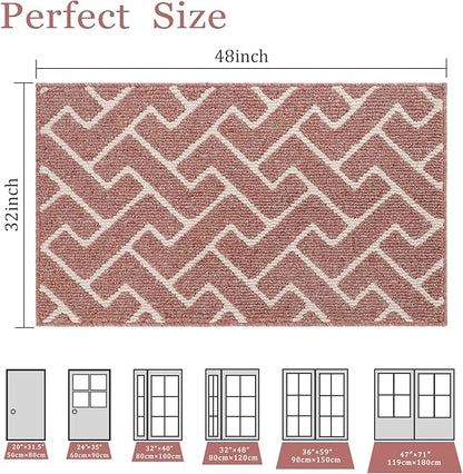 hicorfe Indoor Doormat,Front Back Door Mat Rubber Backing Non Slip Door Mats 32"x48" Absorbent Resist Dirt Entrance Doormat Inside Floor Mats for Entryway Washable Low-Profile(Light Pink)