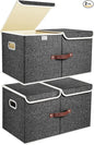 TYEERS Extra Large Collapsible Storage Bins with Lids and Compartments, Washable, Fabric Storage Boxes, 21.7x13x11.8 inches, 2 Pack, Black