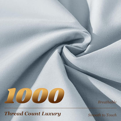 LBRO2M 1000 Thread Count 100% Egyptian Cotton Sheets Set King Size, 4 Piece Sets Bed Sheet Deep Pocket Sheet Set 16" Soft Comfortable All Season (King, Ice Blue)
