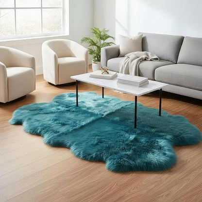 Beach Blue Genuine Sheepskin Rug 4x6 ft, Real Fluffy Quad Pelt Fur Area Rug for Living Room, Bedroom, & Nursery, Shaggy Boho, Modern, or Farmhouse Decor