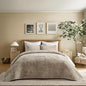 EVERGRACE Velvet Quilt Set King Size, Luxurious Soft Striped Channel Bedding Set, Lightweight Velvet Comforter for All Season, Oversized Bedspread Coverlet with 2 Matching Shams, Beige Taupe