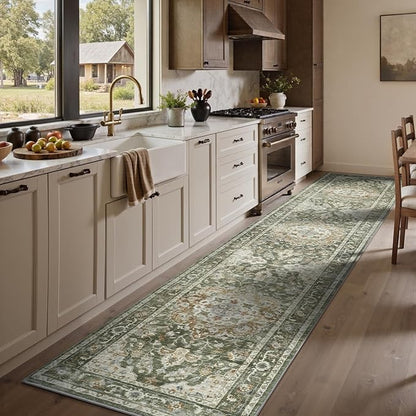 PADOOR 2X10 Runner Rug,Runners for Hallways,Soft Olive Washable Bedside Rugs for Bedroom,Non Slip Long Rug for Hallways Entryway Laundry Room Stair Kitchen Bathroom