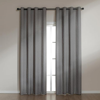 Amazon Basics Faux Linen Blackout Curtains for Bedroom and Living Room, 2-Piece Set with Grommets, 52" W x 95" L, Grey