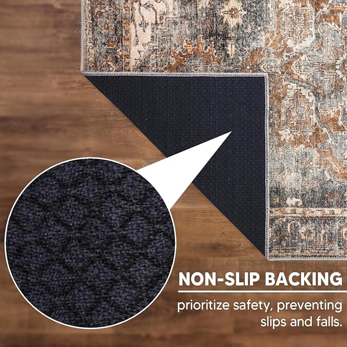 Keen Home Design 2x7 Rug - Machine Washable Runner Rug with Non-Slip Backing, Ideal for Hallway, Entryway, Kitchen, Laundry Room - Vintage, Easy Clean, Durable, Low Pile Rug - (2'6" x 7')