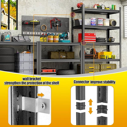 Storage Shelves, Garage Metal Shelving Unit, Adjustable, Double-Layer Column with Reinforced Ribs, Heavy-Duty, Capable of Bearing 600-3600 lbs (Black, 24 * 14 * 47, 4-Tier)