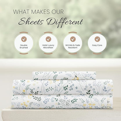 Linen Market Double-Brushed Patterned Microfiber Twin Sheet Set 3 Piece – Oeko-TEX Certified Ultra Soft & Wrinkle-Free - 16" Deep Pocket Sheets - Easy Care Twin Size - Wildflower Light Blue