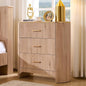 Fluted 3 Drawers Nightstand with Charging Station,31.7" W Bedside Table with Curved Profile Design,End Table Storage with USB Ports for Bedroom,Living Room,Gold Metal Handle,Light Oak