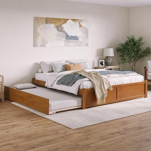 AFI Concord King Solid Wood Platform Bed with Footboard & Twin XL Trundle in Light Toffee