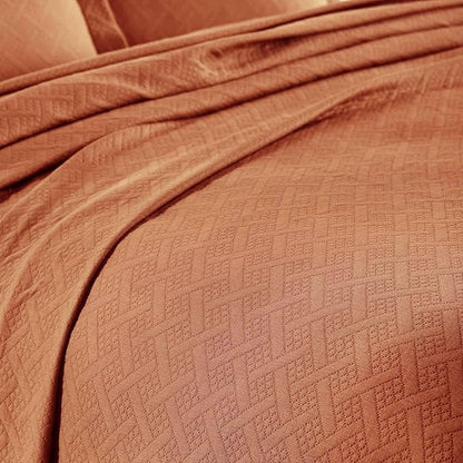 Superior 3 Piece Basketweave Cotton Bedspread Set, Home Bed Decor, Decorative Bed Spread, 2 Pillow Shams, Medium Weight Blanket, Matelasse Coverlet Bedding, Geometric Lattice Pattern, Queen, Mandarin