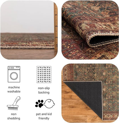 Keen Home Design 5x7 Rug - Machine Washable Area Rug with Non-Slip Backing, Ideal for Living Room, Dining Room, Bedroom - Vintage, Easy Clean, Durable, Low Pile Rug - (5' x 7')