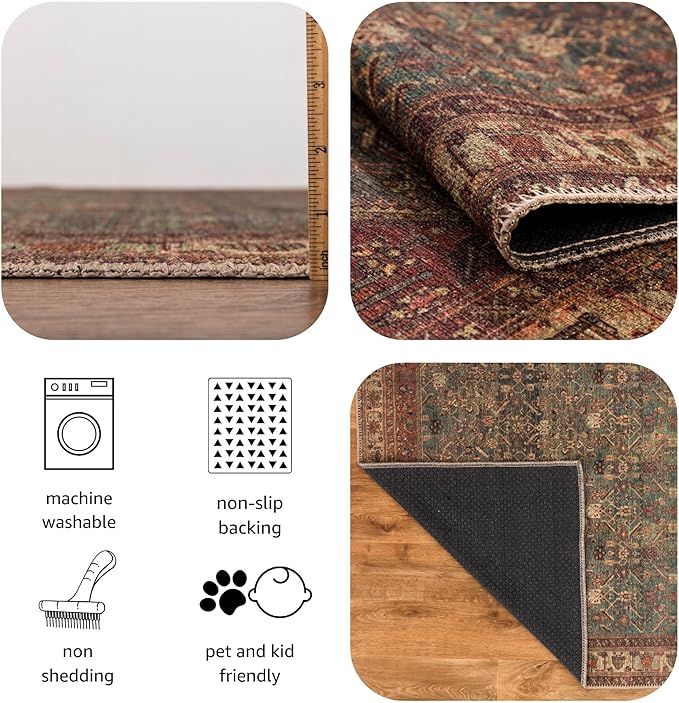 Keen Home Design 10x14 Rug - Machine Washable Area Rug with Non-Slip Backing, Ideal for Living Room, Dining Room, Bedroom - Vintage, Easy Clean, Durable, Low Pile Rug - (9'7" x 14')