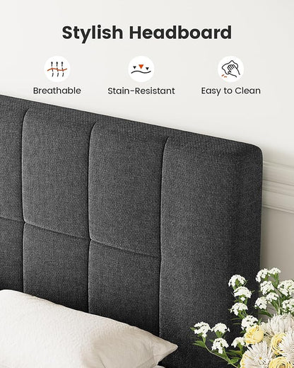 Amada Twin Platform Bed Frame with 12 Thickened Legs & Adjustable Fabric Upholstered Headboard, Solid Wooden Support 1300 Lbs Weight Capacity, No Box Spring Needed/Easy Assembly/Underbed Storage