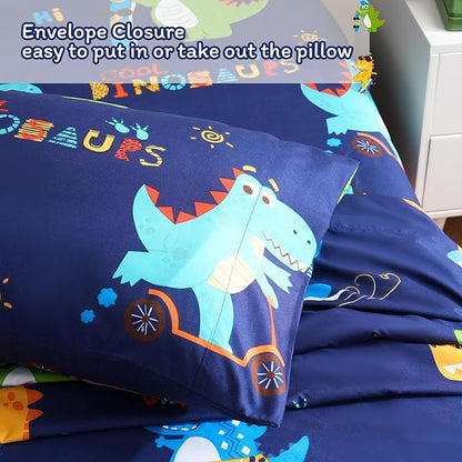 JSD Sports Dinosaur Kids Sheet Set Twin Size, 3 Piece Blue Printed Microfiber Sheets Deep Pocket