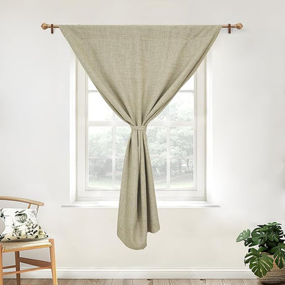 DriftAway Double Layer Linen Blackout Tie Up Curtains Thermal Insulated Fully Lined Balloon Roman Shade Bathroom Window Adjustable Rod Pocket for Small Window 45 Inch by 63 Inch Light Khaki Linen