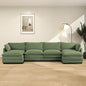 ROWHY 148'' Sectional Cloud Couch with 2 Ottomans, Oversized 4 Seat Sleeper Sofa with 2 Throw Pillows, Convertible Upholstered U Shaped Cozy Sofa Furniture Set for Living Room and Office, Green