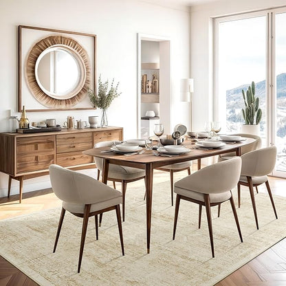 6x9 Area Rug for Living Room Floral Washable Non-Slip Modern Rugs for Bedroom Dinning Room Ultra-Thin Indoor Beige