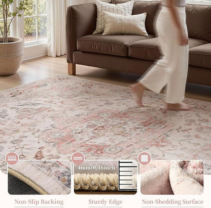 PADOOR 2X10 Runner Rug,Runners for Hallways,Soft Pink Washable Bedside Rugs for Bedroom,Non Slip Long Rug for Hallways Entryway Laundry Room Stair Kitchen Bathroom