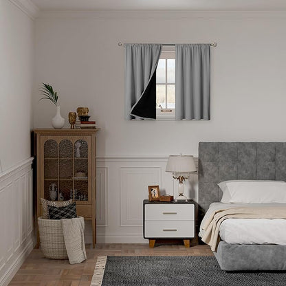 BGment 100% Blackout Curtains for Bedroom 45 Inch Length 2 Panels, Thermal Insulated Room Darkening Curtains Rod Pocket Soundproof Bedroom Living Room Window Curtains, Dove Grey, Each 42 Inch Wide
