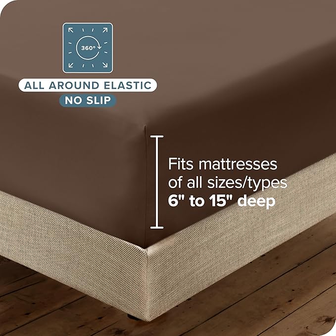Bare Home Hotel Luxury Full XL Sheet Set, Extra Soft - 6 Piece Set - Deep Pockets - Easy Fit - Cooling & Breathable - Wrinkle, Fade, Stain Resistant - Includes 4 Pillowcases (Full XL, Cocoa)