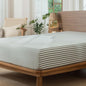 MooMee Striped Fitted Bottom Sheet Only 100% Washed Cotton Linen Like Textured Breathable Durable Soft Comfy Deep Pocket Fits Mattress up to 17" (Heathered Green Classic Stripes, King)