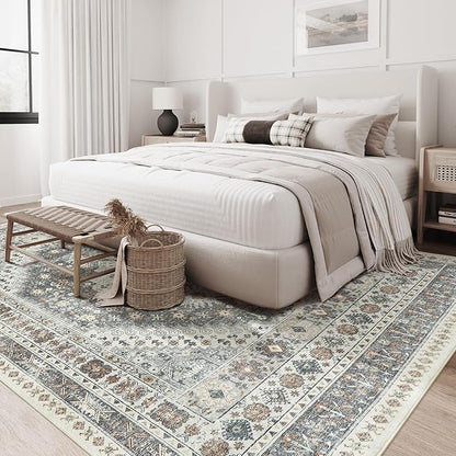 zesthome 6x9 Area Rug, Super Soft Washable Rugs for Living Room, Non-Slip Stain Resistant Vintage Rugs, Ultra-Thin Large Area Rugs (Grey/Orange,6'x9')