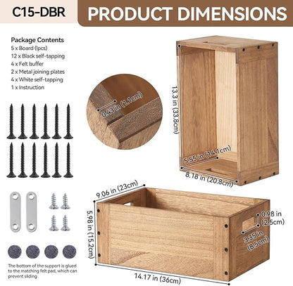 KIRIGEN Stackable Wood Storage Cube /Basket/ Bins Organizer for Home Books Clothes Toy - Modular Open Cubby Storage System - Office Bookcase Closet Shelves C15-DBR
