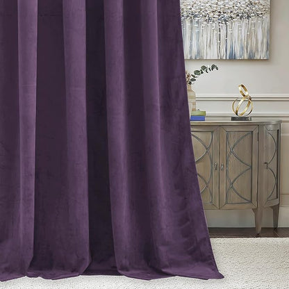 RYB HOME Purple Velvet Curtains 90 inches Length, Back Tab & Rod Pocket Soft Fabric Blackout Thermal Insulated Curtains & Drapes for Bedroom Dining Room, Purple, W 52 x L 90, 2 Panels Set