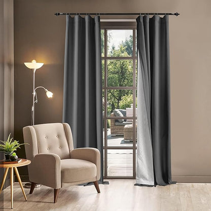 Soundproof 100% Blackout Curtains 96 inches, 3 Layers Thermal Insulated Back Tab Drapes for Door Window Nursery Divider Living Room, with Pin Hooks Gray 50x96 Inch 1 Panel