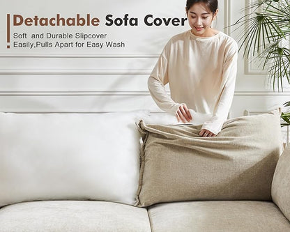 ABCASA Oversized Loveseat Sofa, Modern Modular Sectional Couch Beige Fluffy Chenille Mid Century 2-Seat 24.5" Deep Seat for Apartment, Living Room, Bedroom
