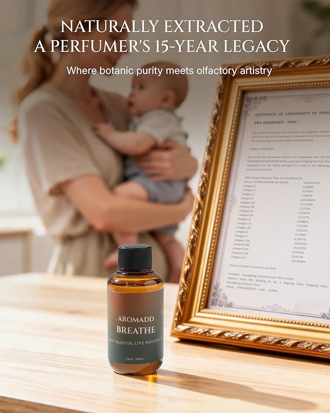 AROMADD Breathe Diffuser Oil 3.38 Fl Oz (100ml), Light Aroma Diffuser & Hotel Fragrance Diffuser Oil, Essential Oil Ideal for Anyone Who Loves a Fresh Scent Without Heavy Fragrance