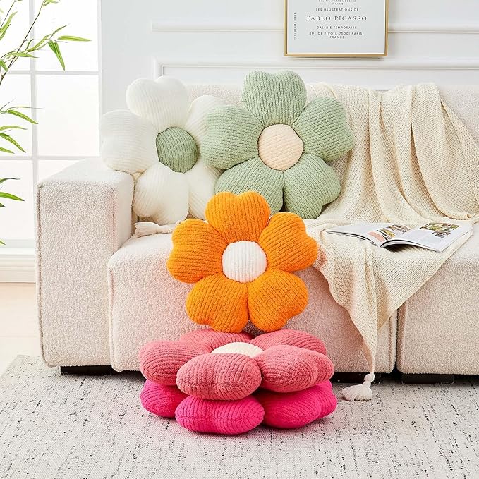 Kcvvcr Flower Throw Pillow, Cute Flower Shaped Pillow Decorative Throw Pillow for Bed Couch, Soft Daisy Pillows Floor Seating Cushion Cushions (19.6 Inch Hot Pink)
