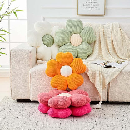 Kcvvcr Flower Throw Pillow, Cute Flower Shaped Pillow Decorative Throw Pillow for Bed Couch, Soft Daisy Pillows Floor Seating Cushion Cushions (14.9 Inch Orange)