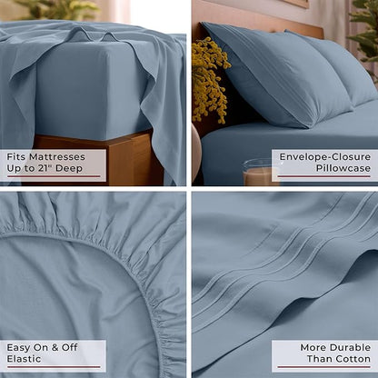 Mellanni Full Sheet Set - 6-Piece Iconic Collection Bedding, (Including 4 Pillowcases), 21-Inch Extra Deep Pocket, Easy Care, Ultra Soft, Cooling Sheets, Brushed Microfiber - Blue Hydrangea