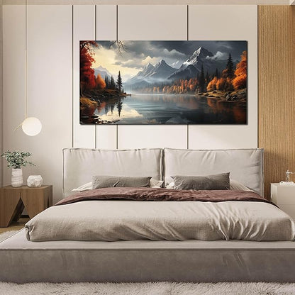 Landscape Wall Art for Living Room Bedroom Home Office Gray Wall Art Mountain Lake Pictures Modern Landscape Large Artwork Framed Canvas Prints 29x59 Inch