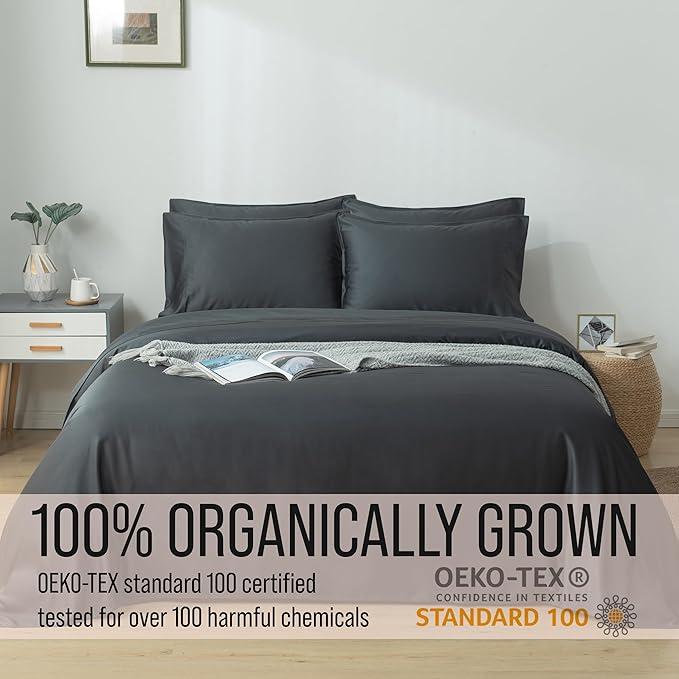 Bella Coterie 6 Piece Luxury Bamboo Viscose California King Size Sheet Set | 100% Organically Grown | Cooling for Hot Sleepers | 18" Deep Pocket | Soft & Hypoallergenic | 4 Pillowcases [Charcoal Grey]