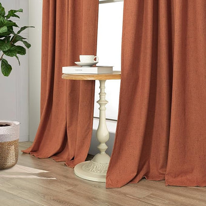 Terracotta Blackout Curtains 108 Inch Long 2 Panel Set Linen Textured Fall Rustic Country Rust Orange Black Out Curtain for Sliding Doors Back Tab Floor to Ceiling Drape for Living Room Bedroom Window