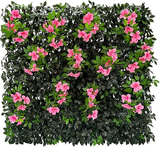 Sumery Expandable Fence Privacy Screen for Balcony Patio Outdoor,Decorative Faux Ivy Fencing Panel,Artificial Hedges (Single Sided Leaves) (1, Branches -Pink Fowers)